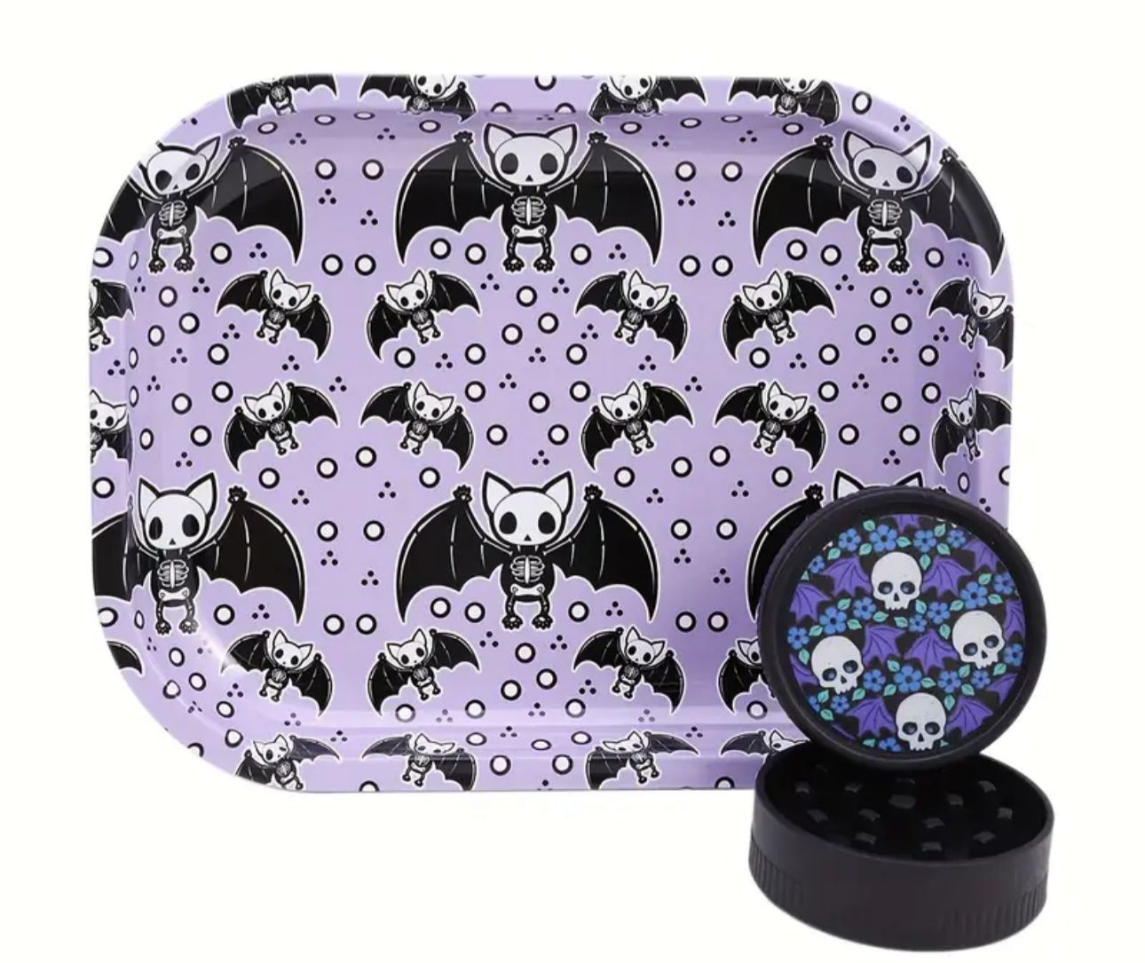 Cute Rolling Tray & Plastic Grinder Bundle
