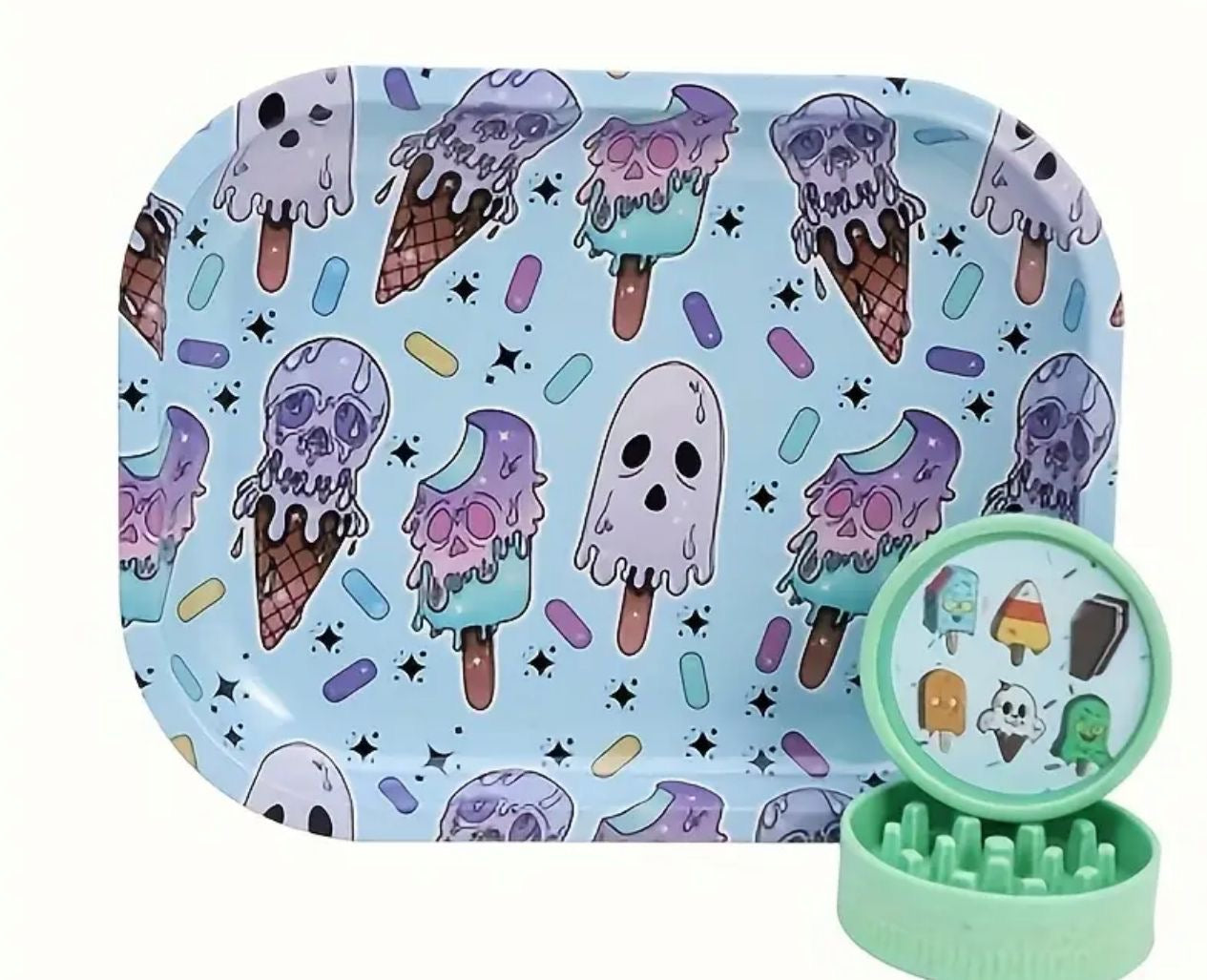 Cute Rolling Tray & Plastic Grinder Bundle